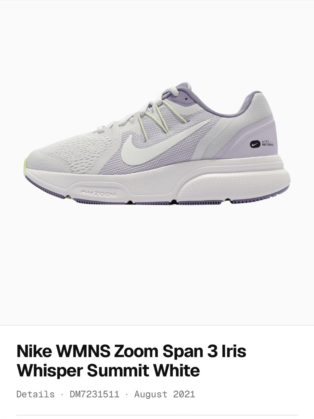 Nike Zoom Span 3 Womens Sz 8M Iris Whisper/White DM7231-511 NWOB!